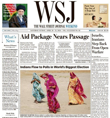 Israelis, Iranians Step Back From Open Warfare | The Wall Street Journal -- Sat./Sun., April 20/21, 2024