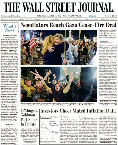 Negotiators Reach Gaza Cease-Fire Deal | The Wall Street Journal -- Thu., January 16, 2025