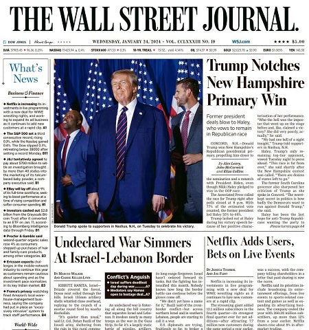 Trump Notches New Hampshire Primary Win | The Wall Street Journal -- Wed., January 24, 2024