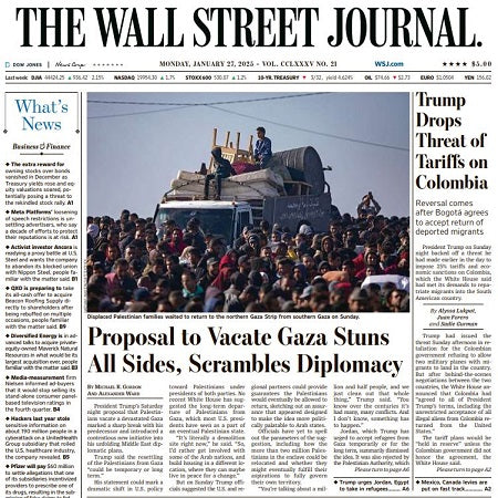 Trump Drops Threat of Tariffs on Colombia | The Wall Street Journal -- Mon., January 27, 2025