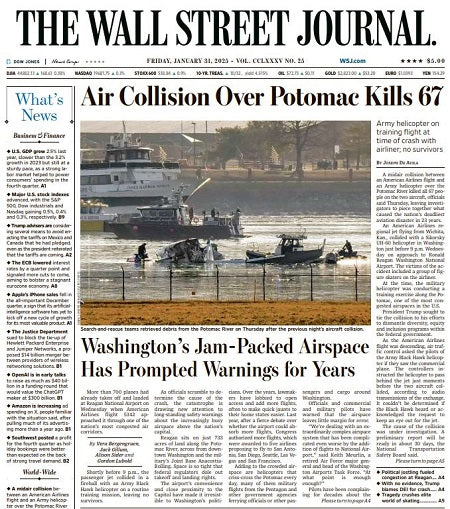 Air Collision Over Potomac Kills 67 | The Wall Street Journal -- Fri., January 31, 2025