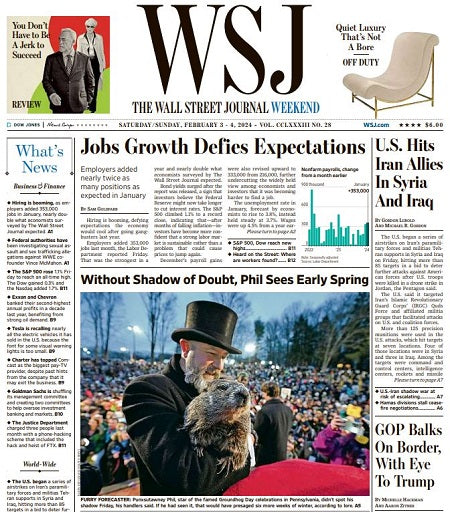 U.S. Hits Iran Allies In Syria And Iraq | The Wall Street Journal -- Sat./Sun., February 03/04, 2024