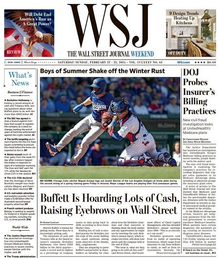 DOJ Probes Insurer’s Billing Practices | The Wall Street Journal -- Sat./Sun., February 22/23, 2025