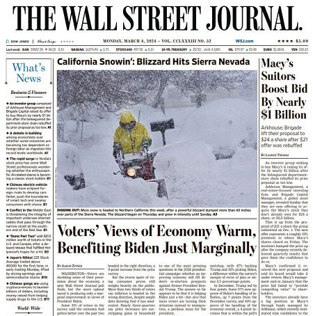Macy’s Suitors Boost Bid By Nearly $1 Billion | The Wall Street Journal -- Mon., March 04, 2024