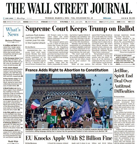 Supreme Court Keeps Trump on Ballot | The Wall Street Journal -- Tue., March 05, 2024