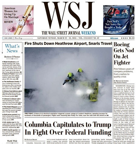 Boeing Gets Nod On Jet Fighter | The Wall Street Journal -- Sat./Sun., March 22/23, 2025