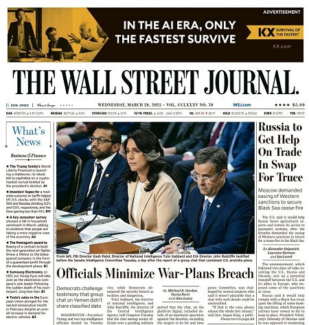 Russia to Get Help On Trade In Swap For Truce | The Wall Street Journal -- Wed., March 26, 2025