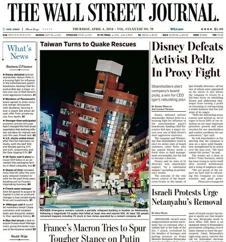 Disney Defeats Activist Peltz In Proxy Fight | The Wall Street Journal -- Thu., April 04, 2024
