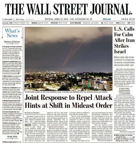 U.S. Calls For Calm After Iran Strikes Israel | The Wall Street Journal -- Mon., April 15, 2024
