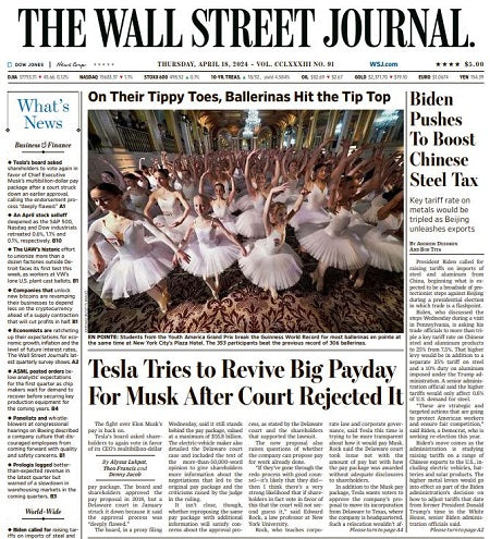 Biden Pushes To Boost Chinese Steel Tax | The Wall Street Journal -- Thu., April 18, 2024