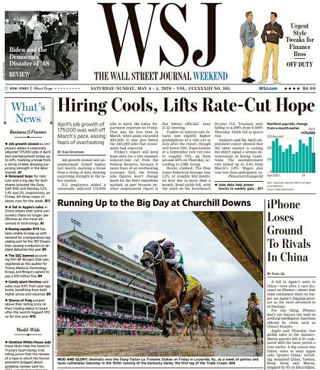 Hiring Cools, Lifts Rate-Cut Hope | The Wall Street Journal -- Sat./Sun., May 04/05, 2024