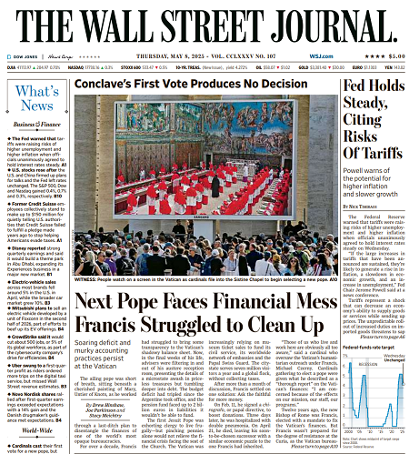 Fed Holds Steady, Citing Risks Of Tariffs | The Wall Street Journal -- Thu., May 08, 2025
