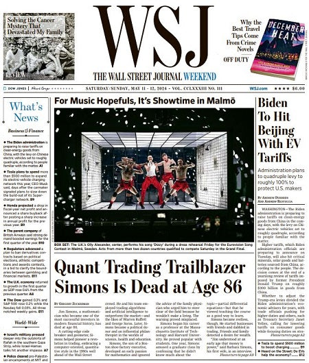 Biden To Hit Beijing With EV Tariffs | The Wall Street Journal -- Sat./Sun., May 11/12, 2024