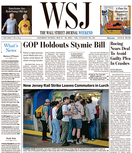 Boeing Nears Deal To Avoid Guilty Plea In Crashes | The Wall Street Journal -- Sat./Sun., May 17/18, 2025