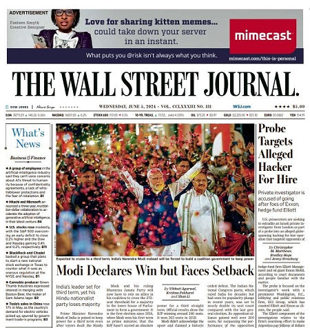 Probe Targets Alleged Hacker For Hire | The Wall Street Journal -- Wed., June 05, 2024