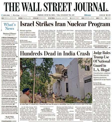 Israel Strikes Iran Nuclear Program | The Wall Street Journal -- Fri., June 13, 2025