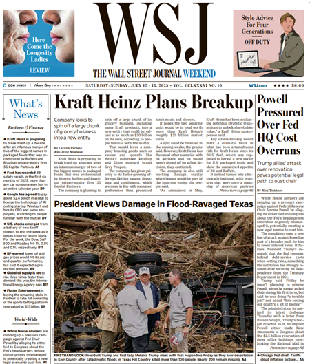 Powell Pressured Over Fed HQ Cost Overruns | The Wall Street Journal -- Sat./Sun., July 12/13, 2025