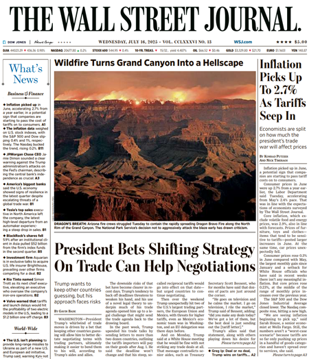Inflation Picks Up To 2.7% As Tariffs Seep In | The Wall Street Journal -- Wed., July 16, 2025
