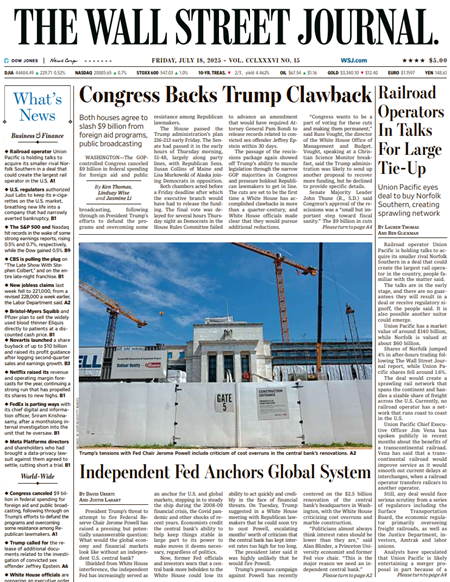 Railroad Operators In Talks For Large Tie-Up | The Wall Street Journal -- Fri., July 18, 2025