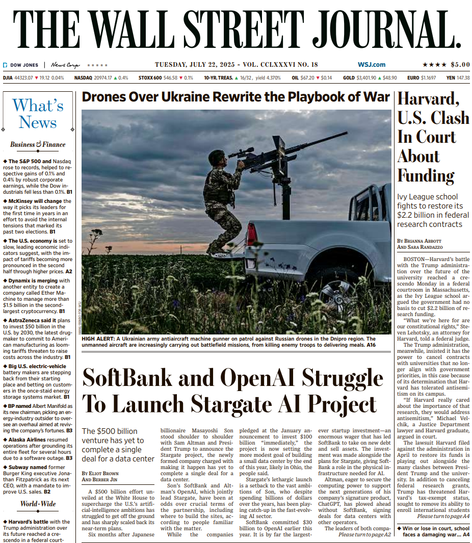 Harvard, U.S. Clash In Court About Funding | The Wall Street Journal -- Tue., July 22, 2025