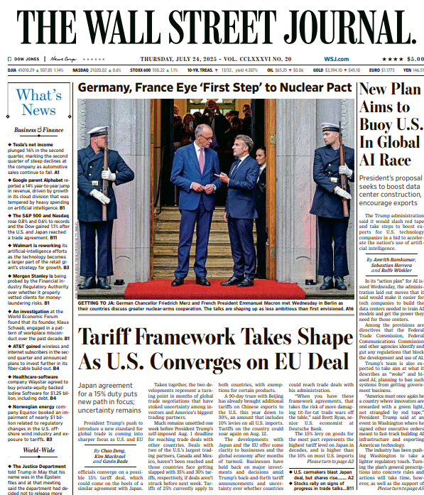New Plan Aims to Buoy U.S. In Global AI Race | The Wall Street Journal -- Thu., July 24, 2025