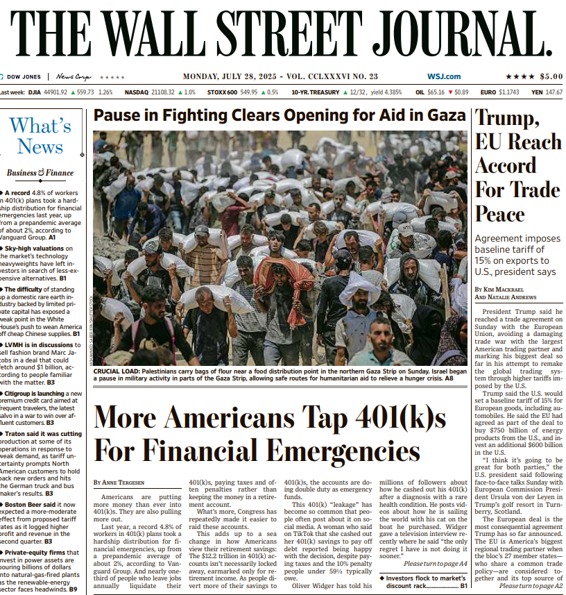 Trump, EU Reach Accord For Trade Peace | The Wall Street Journal -- Mon., July 28, 2025
