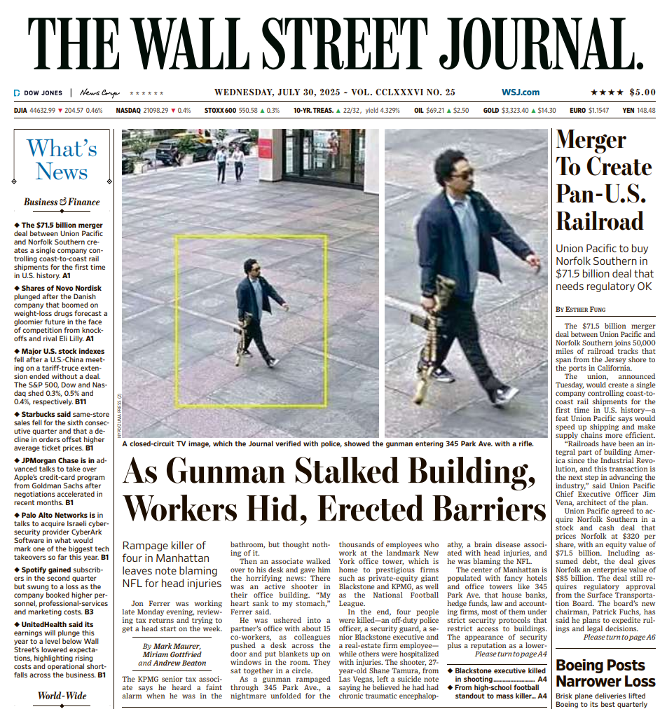 Merger To Create Pan-U.S. Railroad | The Wall Street Journal -- Wed., July 30, 2025