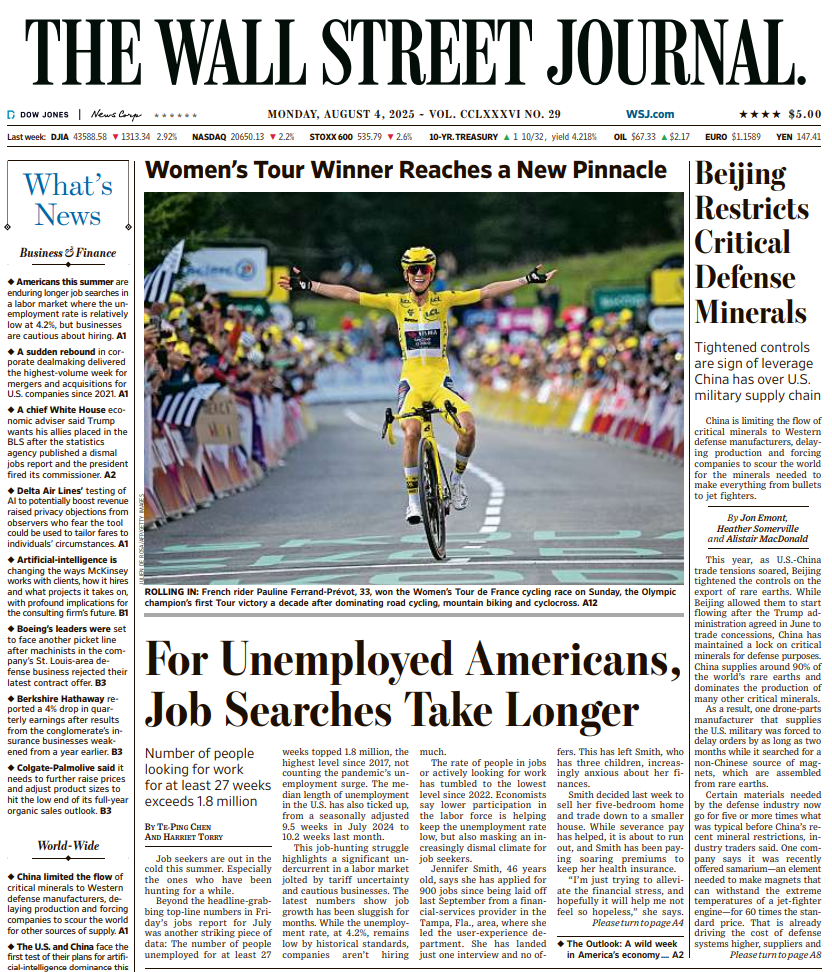 Beijing Restricts Critical Defense Minerals | The Wall Street Journal -- Mon., August 04, 2025