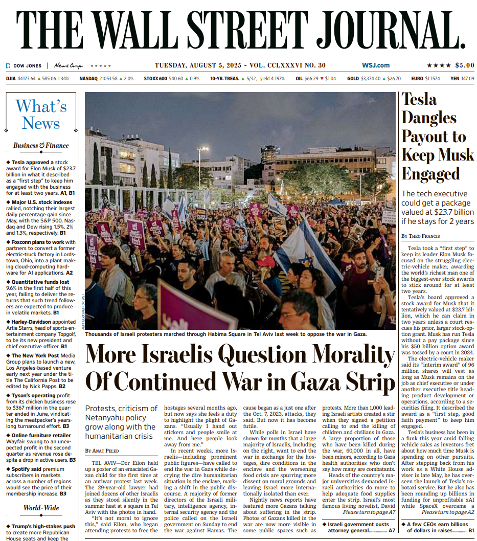 Tesla Dangles Payout to Keep Musk Engaged | The Wall Street Journal -- Tue., August 05, 2025