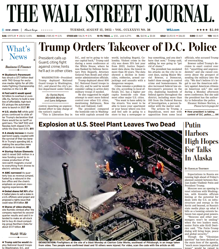 Trump Orders Takeover of D.C. Police | The Wall Street Journal -- Tue., August 12, 2025