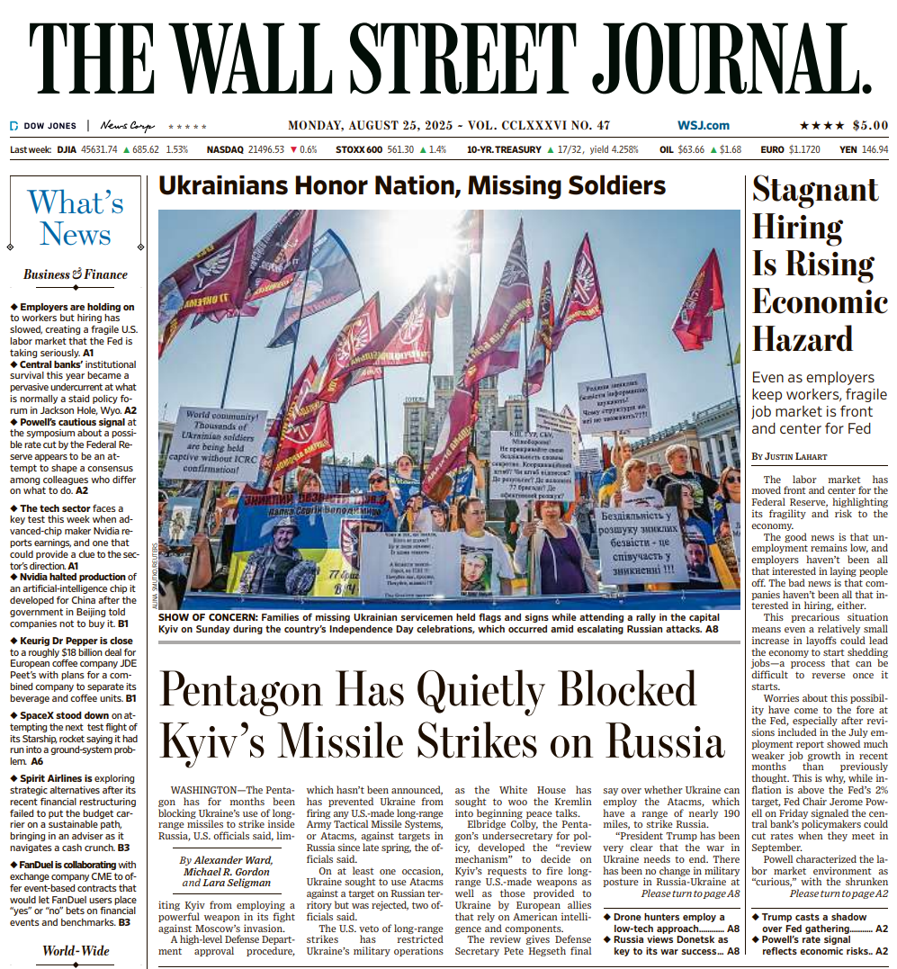 Stagnant Hiring Is Rising Economic Hazard | The Wall Street Journal -- Mon., August 25, 2025