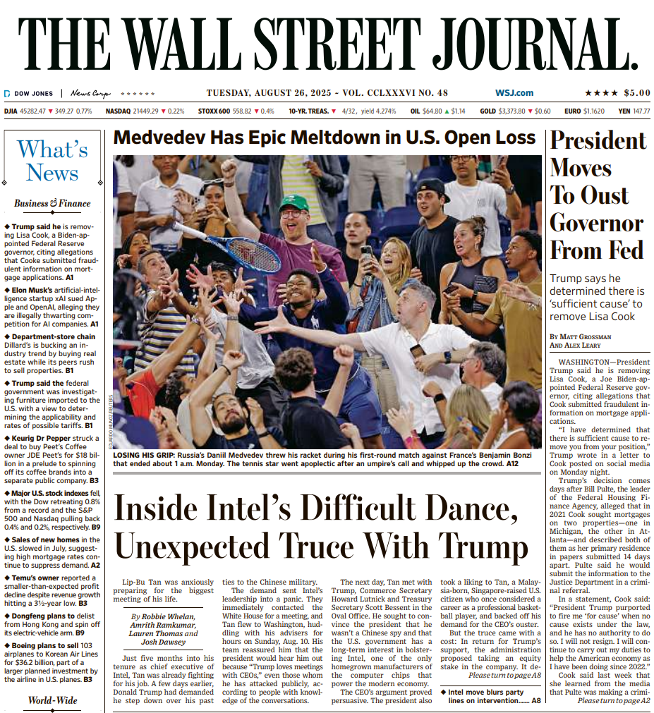 President Moves To Oust Governor From Fed | The Wall Street Journal -- Tue., August 26, 2025