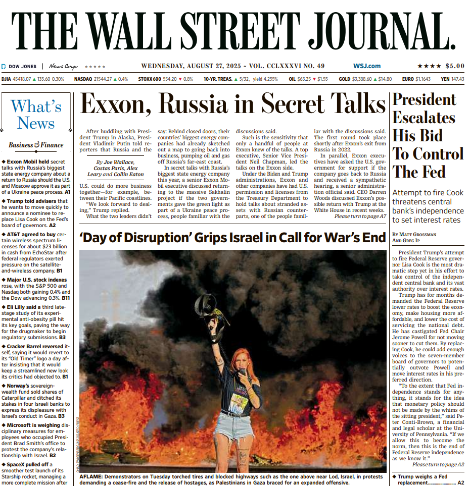 President Escalates His Bid To Control The Fed | The Wall Street Journal -- Wed., August 27, 2025