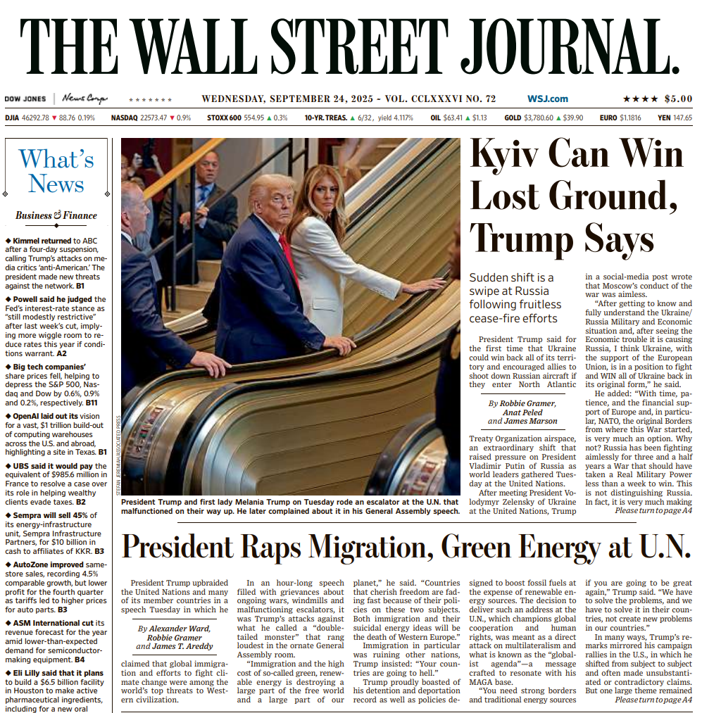 Kyiv Can Win Lost Ground, Trump Says | The Wall Street Journal -- Wed., September 24, 2025