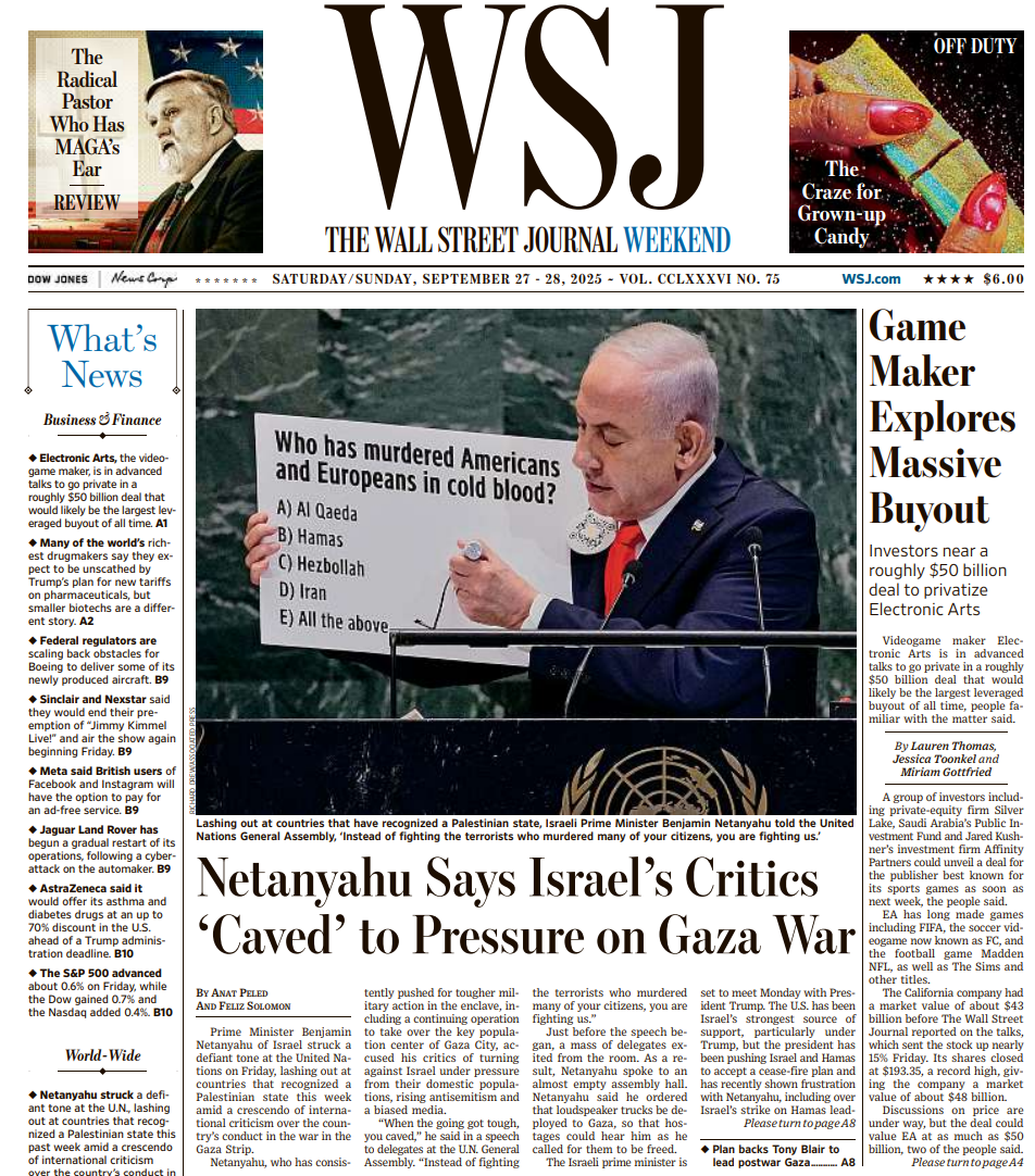 Game Maker Explores Massive Buyout | The Wall Street Journal -- Sat./Sun., September 27/28, 2025