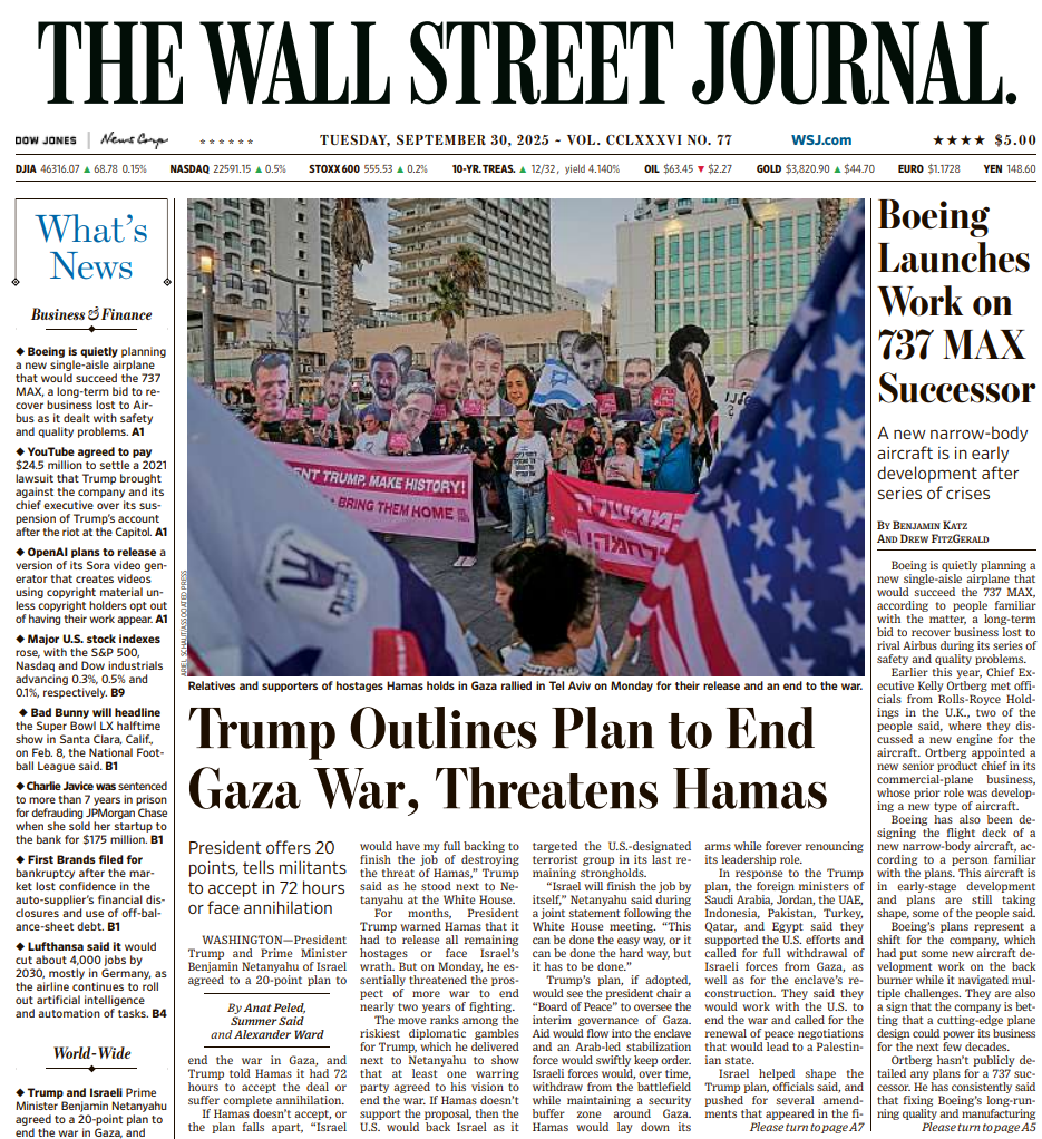 Boeing Launches Work on 737 MAX Successor | The Wall Street Journal -- Tue., September 30, 2025