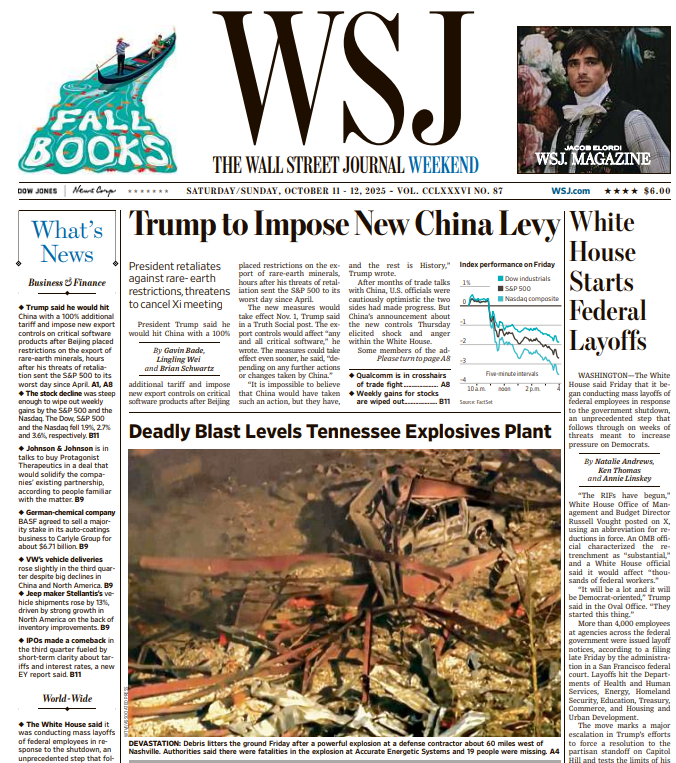 White House Starts Federal Layoffs | The Wall Street Journal -- Sat./Sun., October 11/12, 2025