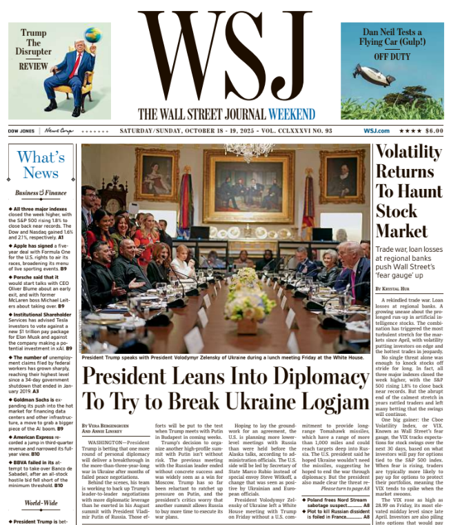 Volatility Returns To Haunt Stock Market | The Wall Street Journal -- Sat./Sun., October 18/19, 2025