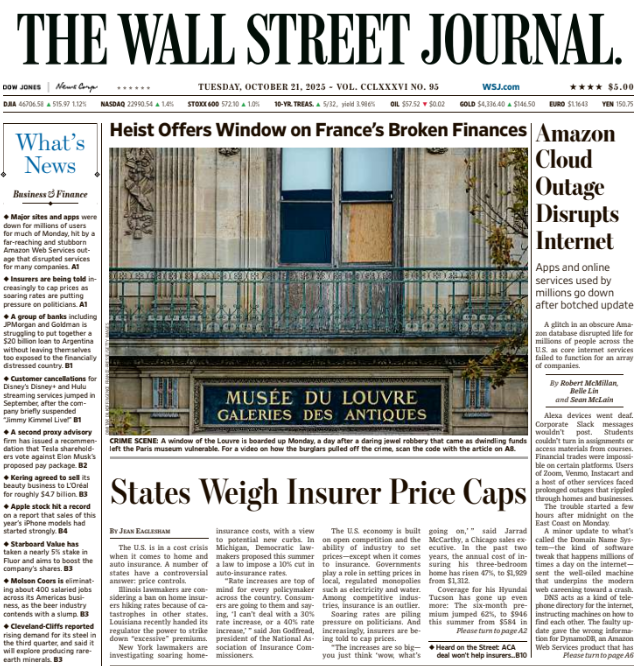 Amazon Cloud Outage Disrupts Internet | The Wall Street Journal -- Tue., October 21, 2025