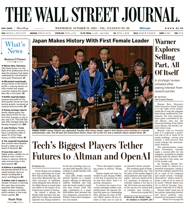 Warner Explores Selling Part, All Of Itself | The Wall Street Journal -- Wed., October 22, 2025