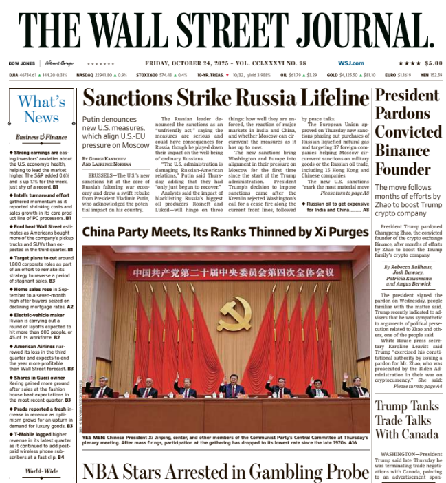 President Pardons Convicted Binance Founder | The Wall Street Journal -- Fri., October 24, 2025