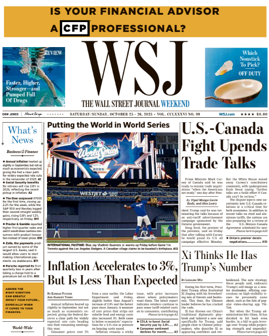 U.S.-Canada Fight Upends Trade Talks | The Wall Street Journal -- Sat./Sun., October 25/26, 2025