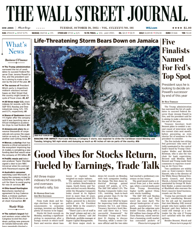 Five Finalists Named For Fed’s Top Spot | The Wall Street Journal -- Tue., October 28, 2025