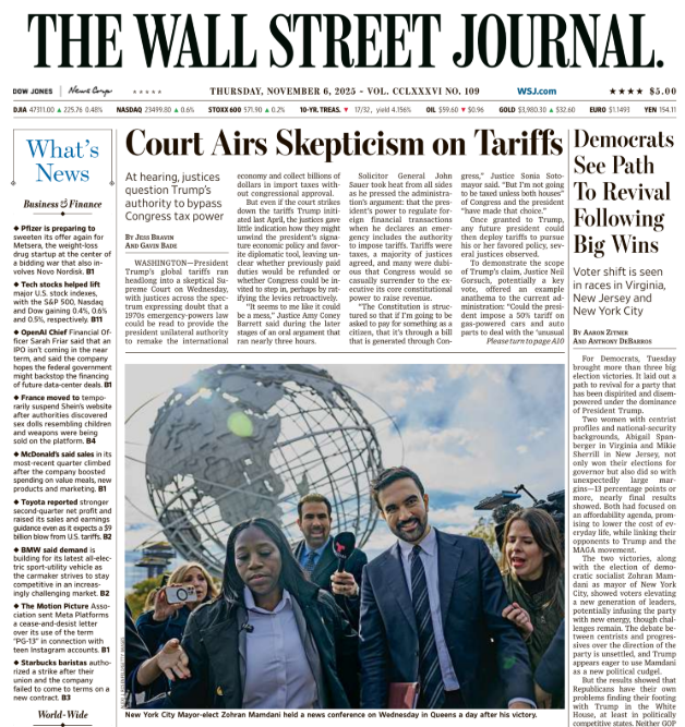 Democrats See Path To Revival Following Big Wins | The Wall Street Journal -- Thu., November 06, 2025