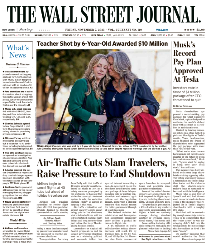 Musk’s Record Pay Plan Approved At Tesla | The Wall Street Journal -- Fri., November 07, 2025