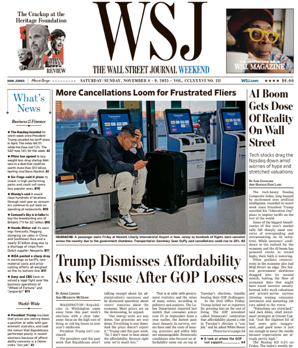 AI Boom Gets Dose Of Reality On Wall Street | The Wall Street Journal -- Sat./Sun., November 08/09, 2025