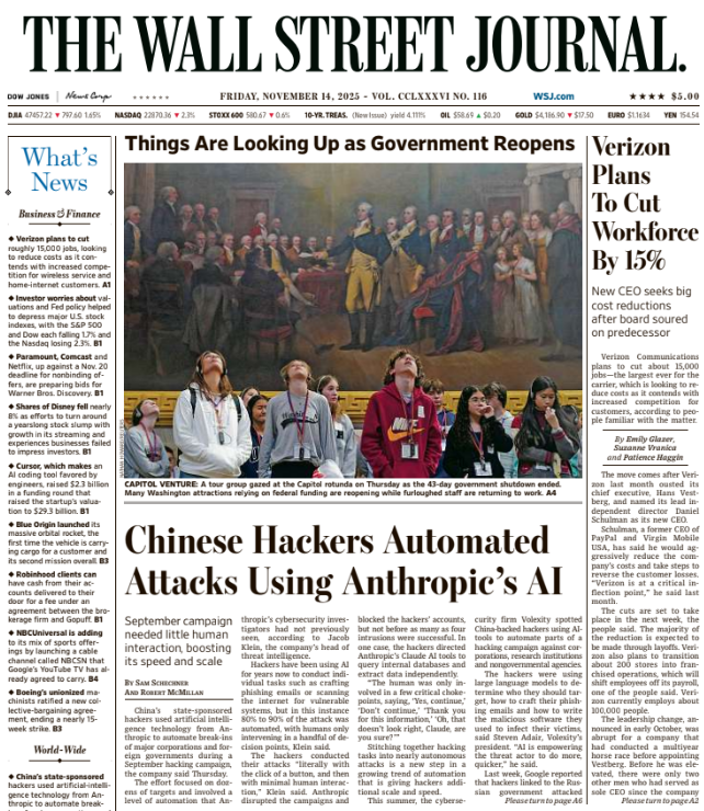 Verizon Plans To Cut Workforce By 15% | The Wall Street Journal -- Fri., November 14, 2025