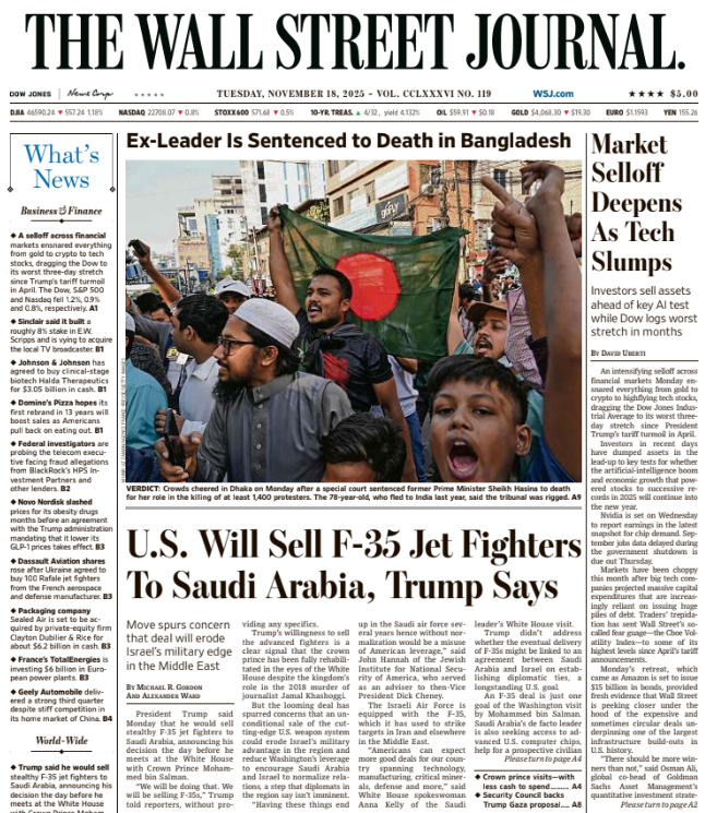 Market Selloff Deepens As Tech Slumps | The Wall Street Journal -- Tue., November 18, 2025