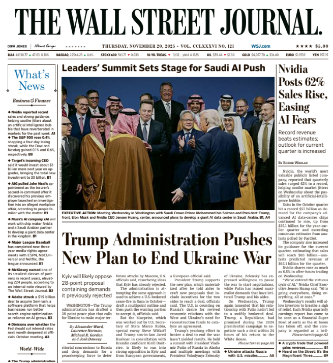 Nvidia Posts 62% Sales Rise, Easing AI Fears | The Wall Street Journal -- Thu., November 20, 2025