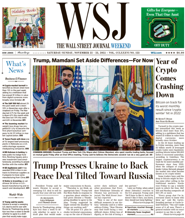 Year of Crypto Comes Crashing Down | The Wall Street Journal -- Sat./Sun., November 22/23, 2025